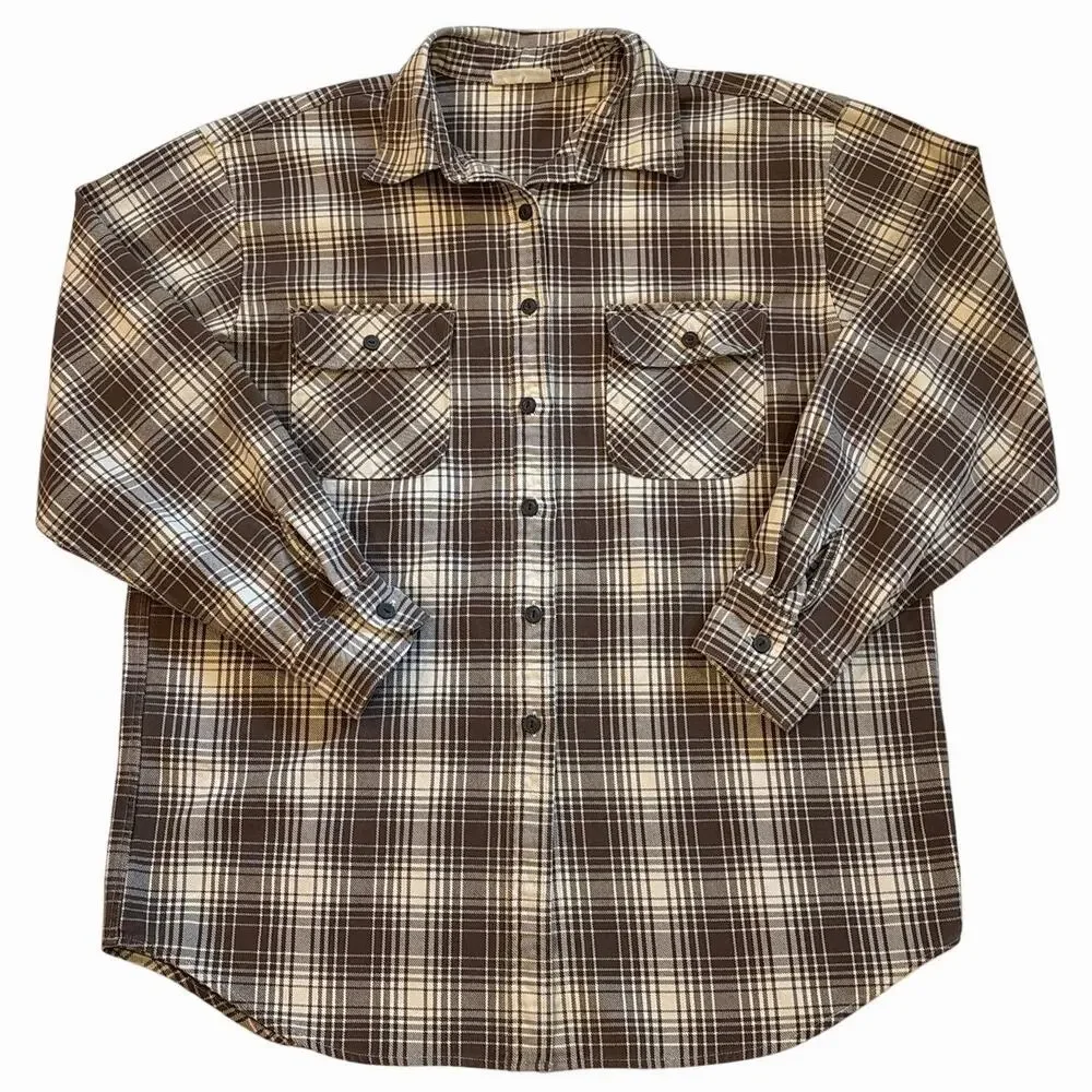 Vintage Banana Republic Shirt Mens Large Brown Plaid Long Sleeve Heavyweight Y2K